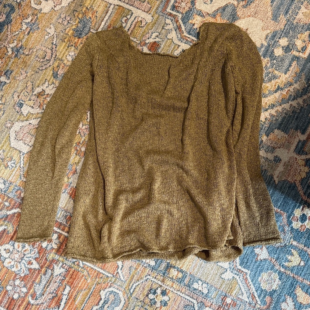 Zara Lightweight Olive Green Sweater with V Back